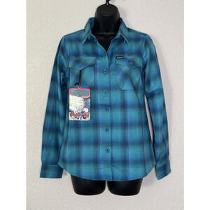 Dixxon Shirt POSEIDON'S KISS Turquoise Blue Plaid Flannel, S - Sold Out